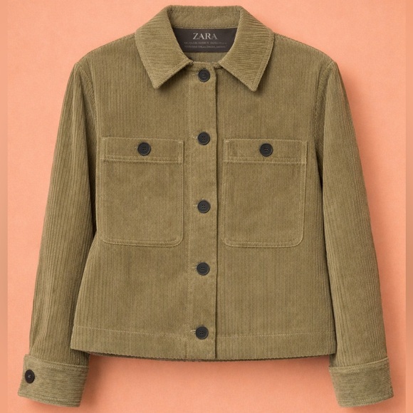 NWT 🆕 ZARA Olive Corduroy Boxy Cropped Jacket – XS - Picture 1 of 6